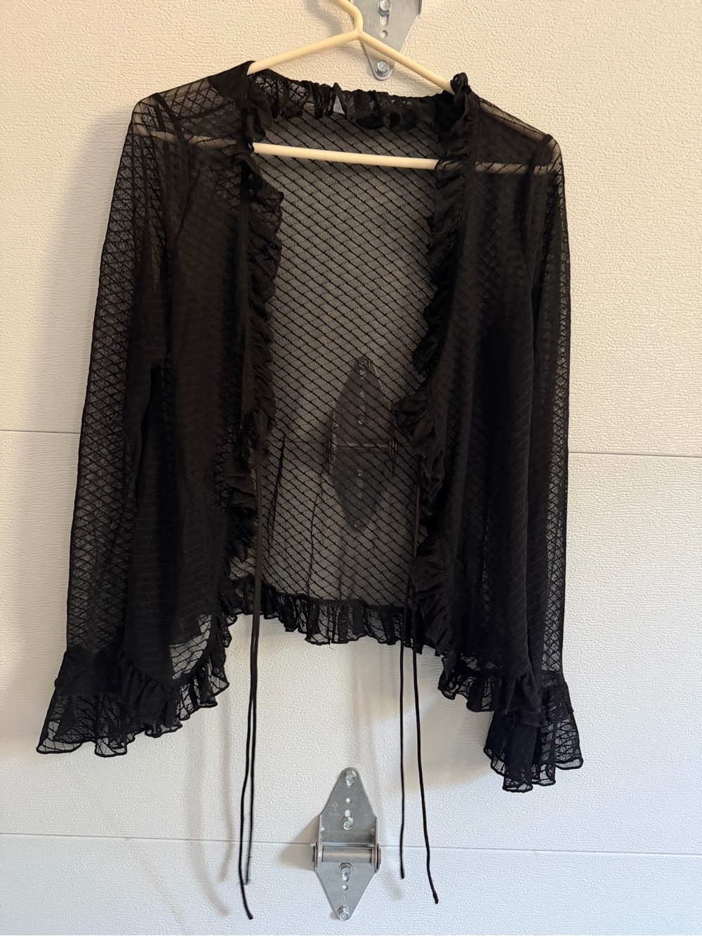 Astr Sheer Black Ruffle Tie-Front Top